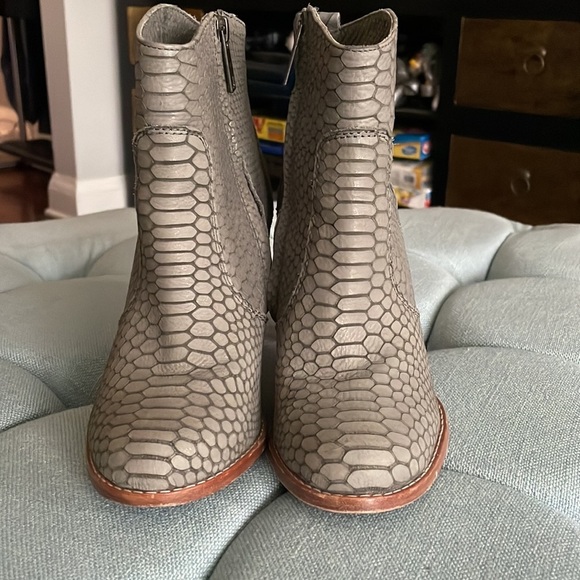 Joie Grey Snakeskin Heeled Ankle Boot - Picture 2 of 15